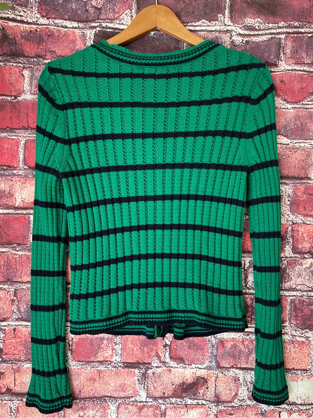 Free Assembly Green Striped Textured Stitch Cardigan Sweater - Picture 4 of 5